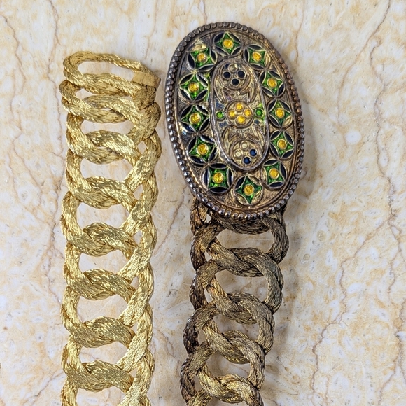 Vintage Grecian 18k Gold Plated Woven Wire Handmade Belt & Buckle main image 6